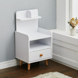 Living And Home White Wooden Bedside Table Nightstand With 1 Drawer And Storage Shelf - thumbnail 2