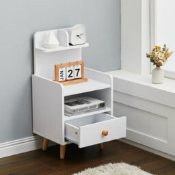 Living And Home White Wooden Bedside Table Nightstand With 1 Drawer And Storage Shelf - thumbnail 3