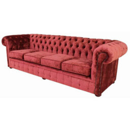 Chesterfield 4 Seater Sofa Settee Elegance Ruby Red Velvet Fabric In Classic Style - thumbnail 6