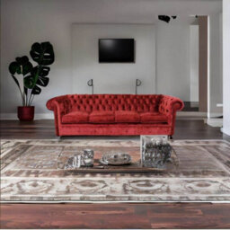 Chesterfield 4 Seater Sofa Settee Elegance Ruby Red Velvet Fabric In Classic Style - thumbnail 3