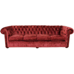 Chesterfield 4 Seater Sofa Settee Elegance Ruby Red Velvet Fabric In Classic Style - thumbnail 2