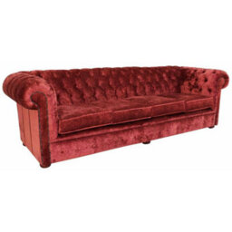 Chesterfield 4 Seater Sofa Settee Elegance Ruby Red Velvet Fabric In Classic Style - thumbnail 4