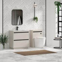Royal Bathrooms Orion 800mm Warm Taupe 2 Drawer Floor Standing Bathroom Vanity Unit With Carrara White Basin & Black Accent Trim - thumbnail 3