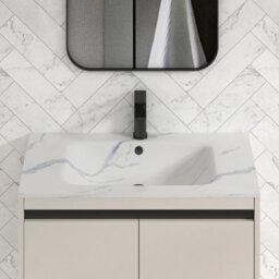 Royal Bathrooms Orion 800mm Warm Taupe 2 Drawer Floor Standing Bathroom Vanity Unit With Carrara White Basin & Black Accent Trim - thumbnail 5