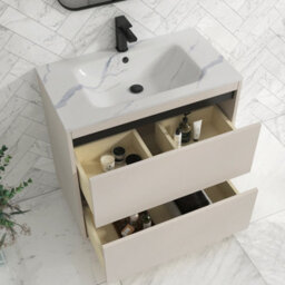 Royal Bathrooms Orion 800mm Warm Taupe 2 Drawer Floor Standing Bathroom Vanity Unit With Carrara White Basin & Black Accent Trim - thumbnail 4