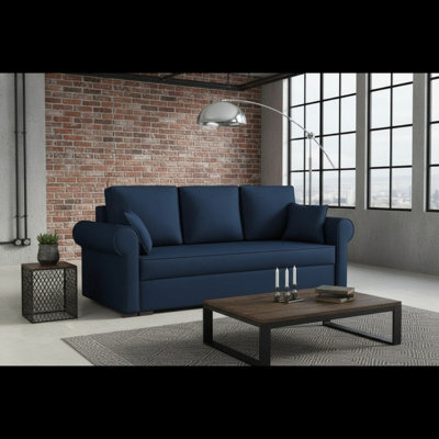 Olimpia 3 Seater Fabric Sofa Bed With Storage Modern Design Multiple Colours Blue - image 1
