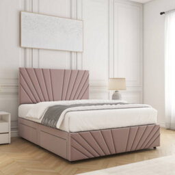 Bsspoke Rose Divan Bed Set Pink Plush Velvet 24Inch Headboard & Footboard & 2 Drawers Same Side & Mattress In All Sizes - thumbnail 3