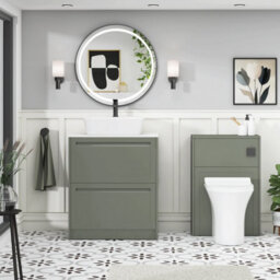 Royal Bathrooms Royal Bathroom Elmore 700mm Matt Green Freestanding Bathroom Vanity Unit 2 Drawer Plain White Worktop With Cube Basin - thumbnail 5