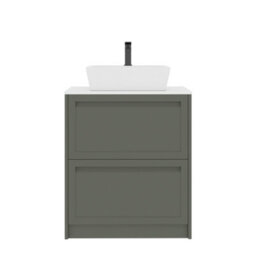 Royal Bathrooms Royal Bathroom Elmore 700mm Matt Green Freestanding Bathroom Vanity Unit 2 Drawer Plain White Worktop With Cube Basin - thumbnail 7