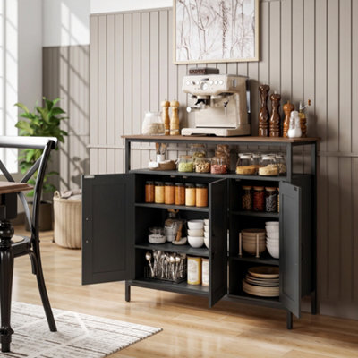 Homcom Industrial Kitchen Sideboard With Open Shelf & 2 Cabinets, Black - image 1