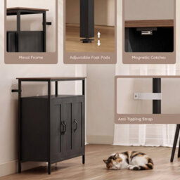Homcom Industrial Kitchen Sideboard With Open Shelf & 2 Cabinets, Black - thumbnail 6