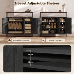 Homcom Industrial Kitchen Sideboard With Open Shelf & 2 Cabinets, Black - thumbnail 5