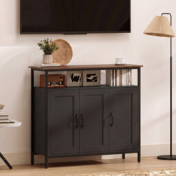 Homcom Industrial Kitchen Sideboard With Open Shelf & 2 Cabinets, Black - thumbnail 7