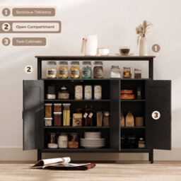 Homcom Industrial Kitchen Sideboard With Open Shelf & 2 Cabinets, Black - thumbnail 4