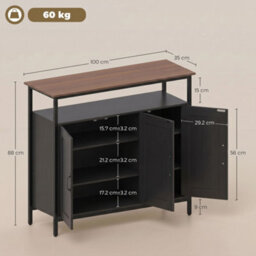 Homcom Industrial Kitchen Sideboard With Open Shelf & 2 Cabinets, Black - thumbnail 3