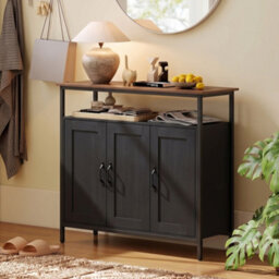 Homcom Industrial Kitchen Sideboard With Open Shelf & 2 Cabinets, Black - thumbnail 8