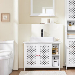 Sobuy Bzr210-W, Under Sink Bathroom Cabinet With 2 Doors & Open Shelf Bathroom Sink Storage Cabinet,white - thumbnail 5