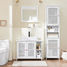 Sobuy Bzr210-W, Under Sink Bathroom Cabinet With 2 Doors & Open Shelf Bathroom Sink Storage Cabinet,white - thumbnail 4