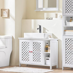 Sobuy Bzr210-W, Under Sink Bathroom Cabinet With 2 Doors & Open Shelf Bathroom Sink Storage Cabinet,white - thumbnail 2