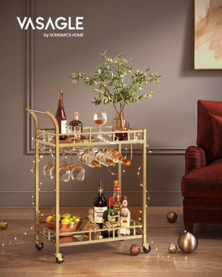LEDREM Drinks Trolley, Bar Cart, Serving Trolley With 2 Mirrored Shelves, Wine Holders, Glass Holders, For Home Bar, Kitchen - image 1
