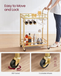 LEDREM Drinks Trolley, Bar Cart, Serving Trolley With 2 Mirrored Shelves, Wine Holders, Glass Holders, For Home Bar, Kitchen - thumbnail 6
