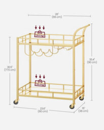 LEDREM Drinks Trolley, Bar Cart, Serving Trolley With 2 Mirrored Shelves, Wine Holders, Glass Holders, For Home Bar, Kitchen - thumbnail 7