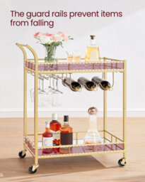 LEDREM Drinks Trolley, Bar Cart, Serving Trolley With 2 Mirrored Shelves, Wine Holders, Glass Holders, For Home Bar, Kitchen - thumbnail 8
