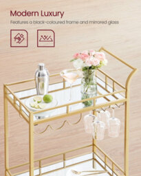 LEDREM Drinks Trolley, Bar Cart, Serving Trolley With 2 Mirrored Shelves, Wine Holders, Glass Holders, For Home Bar, Kitchen - thumbnail 4