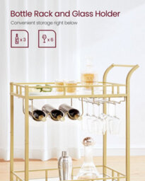 LEDREM Drinks Trolley, Bar Cart, Serving Trolley With 2 Mirrored Shelves, Wine Holders, Glass Holders, For Home Bar, Kitchen - thumbnail 5