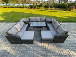 Fimous Rattan Garden Furniture Set 11 Seater Patio Outdoor Lounge Sofa Set With 2 Side Tables Rectangular Dining Table - thumbnail 1