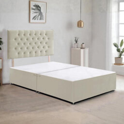 Cream Plush Fabric 4Ft6 Double Bed Frame With 20 Inch Chesterfiled Headboard And 2 Drawers - thumbnail 2