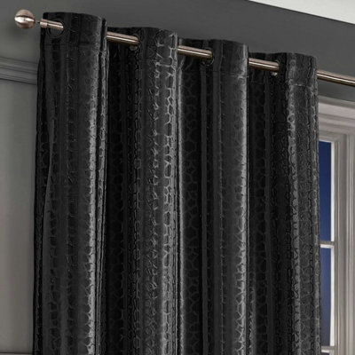 Intimates Verity Crushed Velvet Ready Made Eyelet Curtains - Black