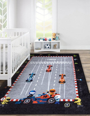 RugsX Junior 52108.801 Washing Carpet Race, Formula 1 For Children Anti-Slip - Grey 200X290 Cm - image 1