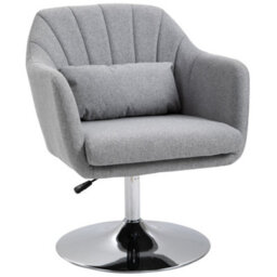 Homcom Retro Linen Swivel Tub Chair With Steel Frame Cushion Seat Light Grey - thumbnail 2