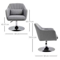 Homcom Retro Linen Swivel Tub Chair With Steel Frame Cushion Seat Light Grey - thumbnail 3