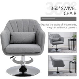 Homcom Retro Linen Swivel Tub Chair With Steel Frame Cushion Seat Light Grey - thumbnail 7