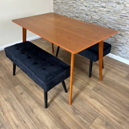 Doubs Dining Table Set With 2 Black Velvet Benches, Walnut Effect Table 3-Piece Set - thumbnail 5