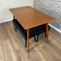 Doubs Dining Table Set With 2 Black Velvet Benches, Walnut Effect Table 3-Piece Set - thumbnail 2
