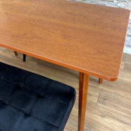 Doubs Dining Table Set With 2 Black Velvet Benches, Walnut Effect Table 3-Piece Set - thumbnail 3