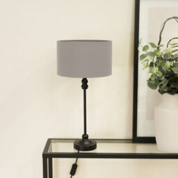 Valuelights Maggie Black Metal Candlestick Table Lamp With Grey Fabric Drum Shade And Led Bulb - thumbnail 5