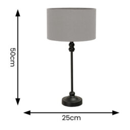 Valuelights Maggie Black Metal Candlestick Table Lamp With Grey Fabric Drum Shade And Led Bulb - thumbnail 6