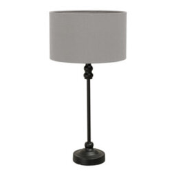 Valuelights Maggie Black Metal Candlestick Table Lamp With Grey Fabric Drum Shade And Led Bulb - thumbnail 2