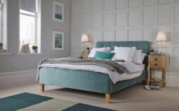 LPD Pierre 4.6 Double Upholstered Bed Aqua Velvet With Buttoned Headboard & Wooden Legs - thumbnail 5