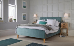 LPD Pierre 4.6 Double Upholstered Bed Aqua Velvet With Buttoned Headboard & Wooden Legs - thumbnail 2