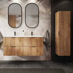 Heze Furniture Flow Bathroom Set Of 2 Standing Vanity Cabinets With Basins 120Cm - Gold Craft Oak - thumbnail 2
