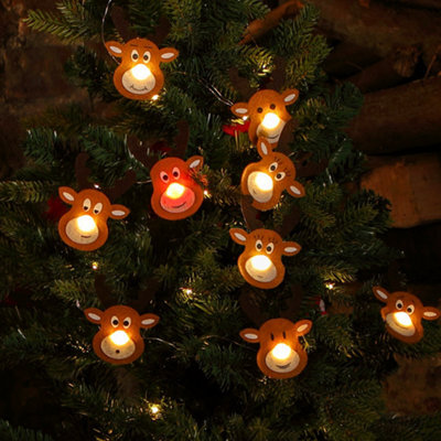 Noma 10-Piece Felt Reindeer String Lights With Warm White And Red Led Berry Noses, Battery Powered - image 1