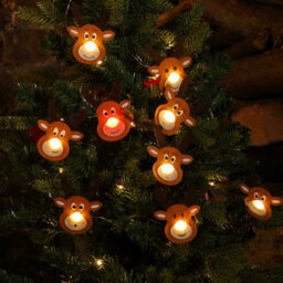 Noma 10-Piece Felt Reindeer String Lights With Warm White And Red Led Berry Noses, Battery Powered