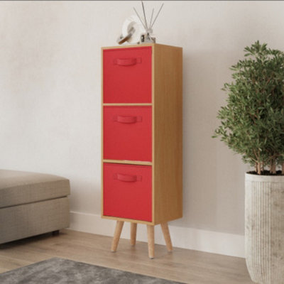 Urbn-Living Urbnliving 80Cm Height 3 Tier Beech Wooden Storage Bookcase Scandinavian Style Beech Legs With Red Inserts - image 1
