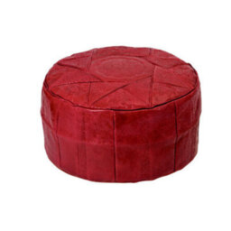 Red Tunisian Leather Round Pouffe Footrest - Hand Crafted Artisan Leather Beanbag Footstool Seat - Measures H25.5 X W47Cm - thumbnail 2