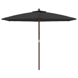 Berkfield Garden Parasol With Wooden Pole Black 299X240 Cm - thumbnail 3